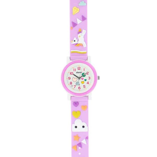 Montre enfant "Licorne & Nuage" boîtier et bracelet plastique parme