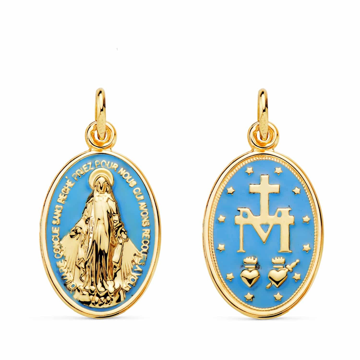 MEDAILLE OR VIERGE MIRACULEUSE EMAIL BLEUE